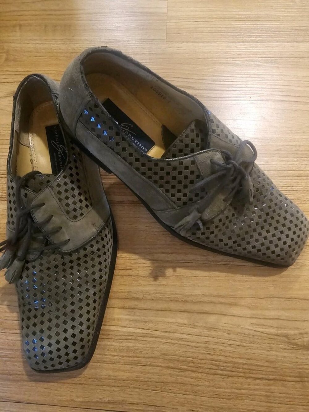 Georgio Brutini Leather Suede Dress Shoes Diamond Print Green Mens 10.5